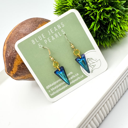 Bermuda Blue Swarovski Spike Earrings | 14kt Gold