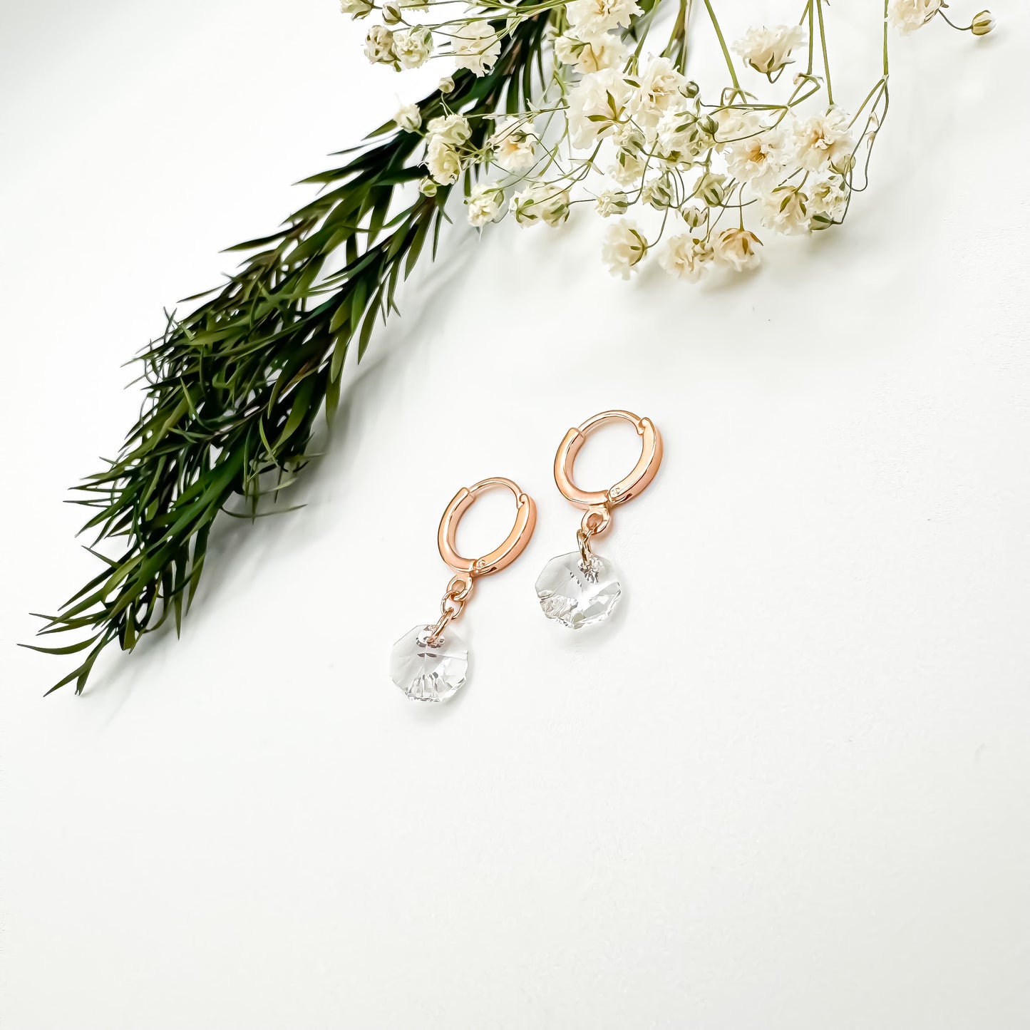 Here N There Hoops (Crystal Clear & Rose Gold)