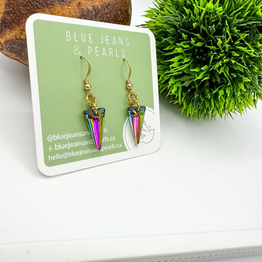 Rainbow Prism Swarovski Spike Earrings | 14kt Gold