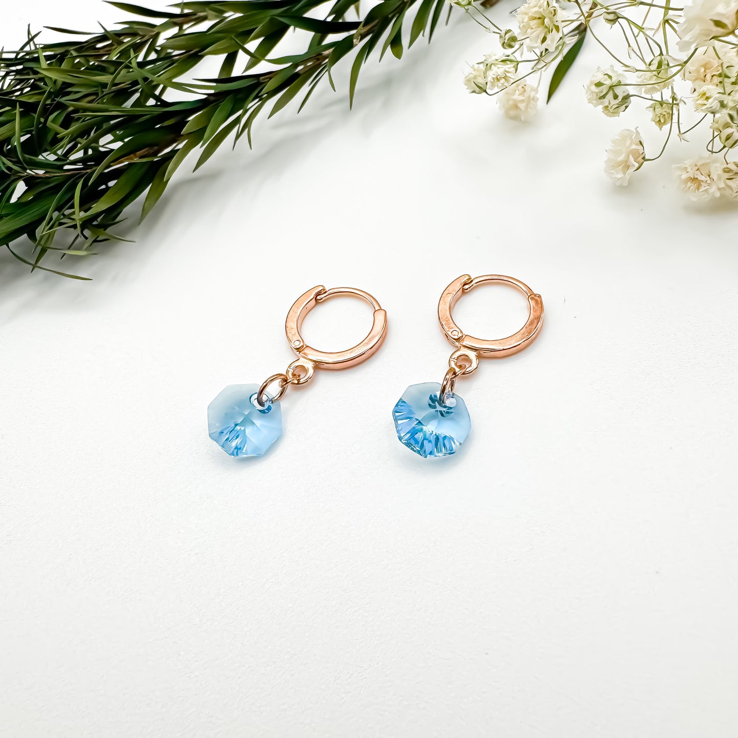 Here N There Hoops (Aquamarine & Rose Gold)