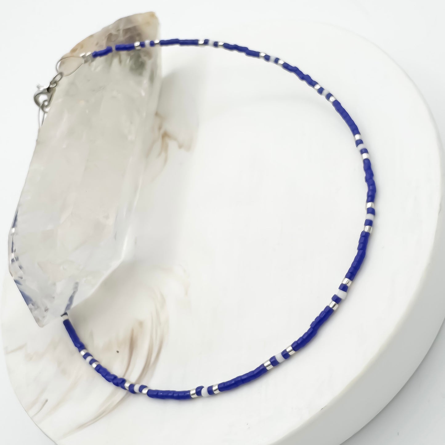 Nautical Navy - Miyuki Anklet (Silver & White Accents)
