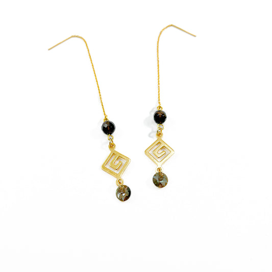 Smoky Quartz & Crystal 14kt Gold Threader Earrings