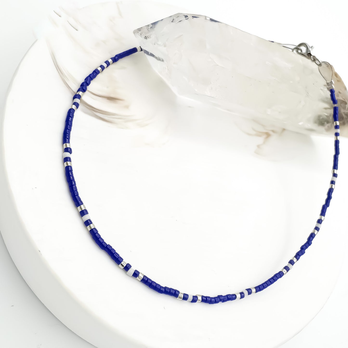 Nautical Navy - Miyuki Anklet (Silver & White Accents)