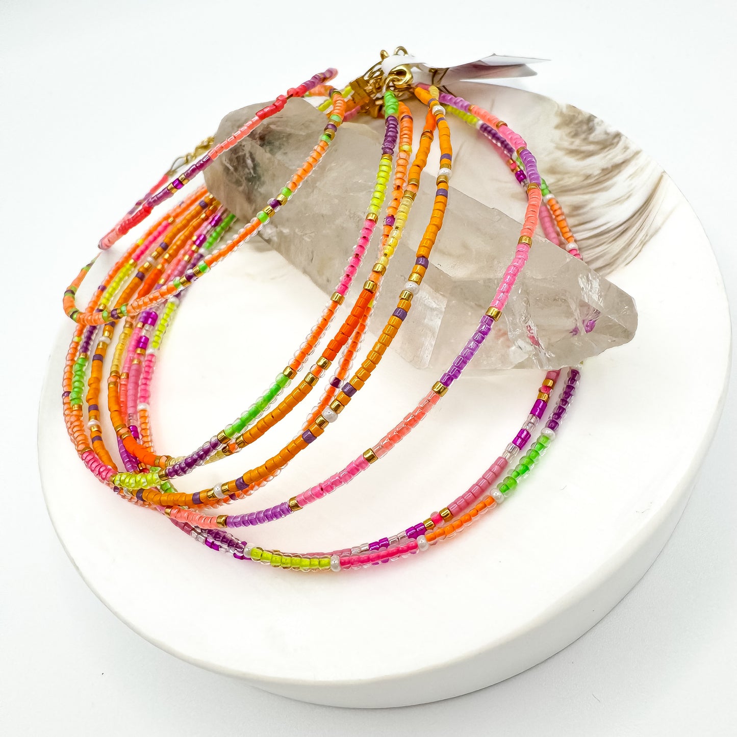 Neon Rainbow - Miyuki Anklet (Gold & Pearl Accents)