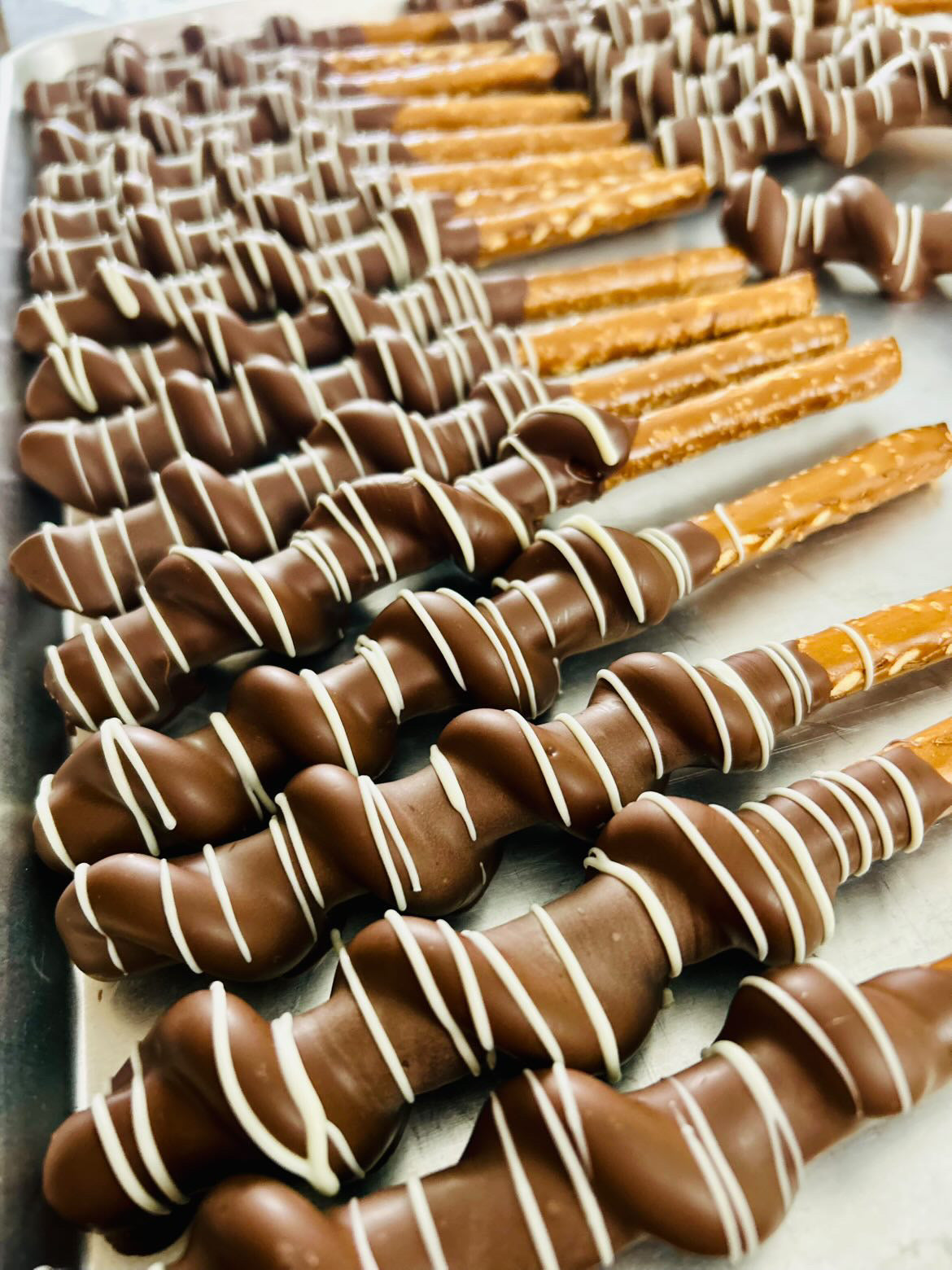 Chocolate Dipped Caramel Pretzel Rods