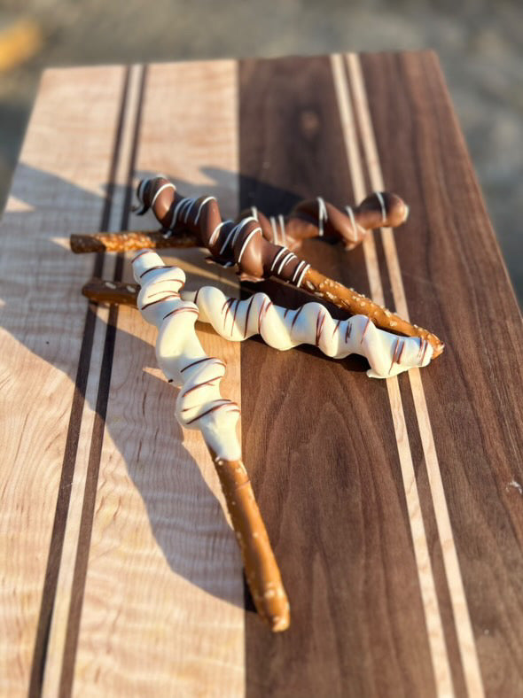 Chocolate Dipped Caramel Pretzel Rods