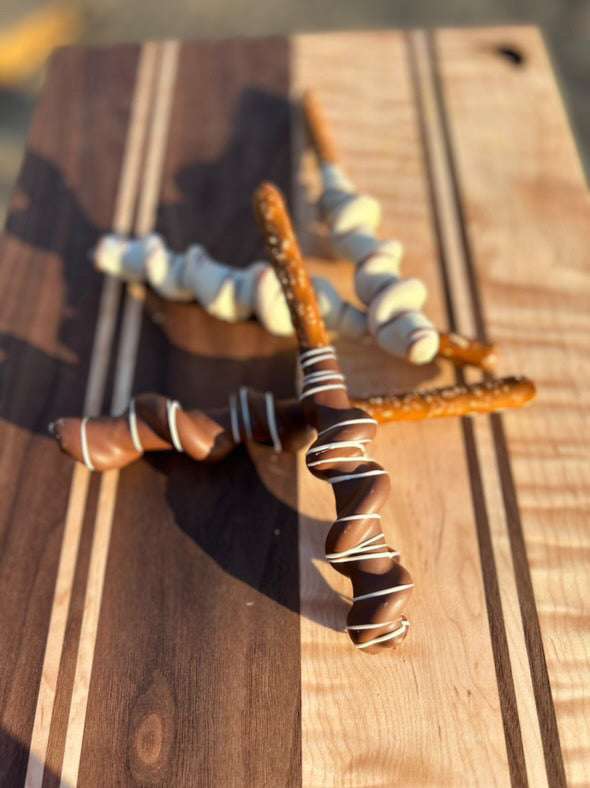 Chocolate Dipped Caramel Pretzel Rods
