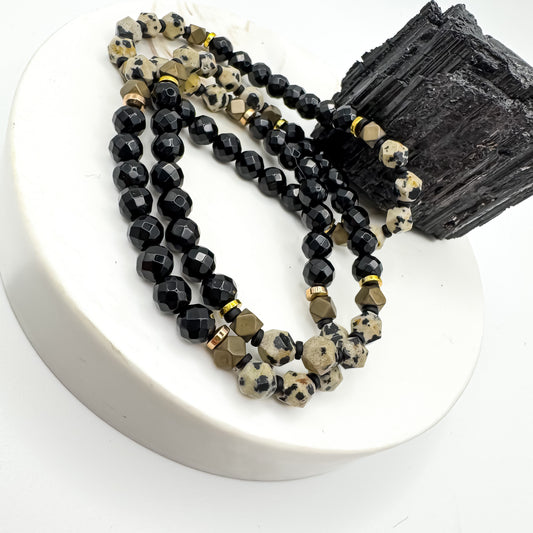 Grounded in Gold | Dalmatian Jasper, Black Onyx & Hematite Bracelet | Protection, Joy & Confidence