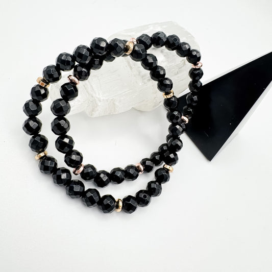 Faceted Black Onyx & Hematite Bracelet - Polished