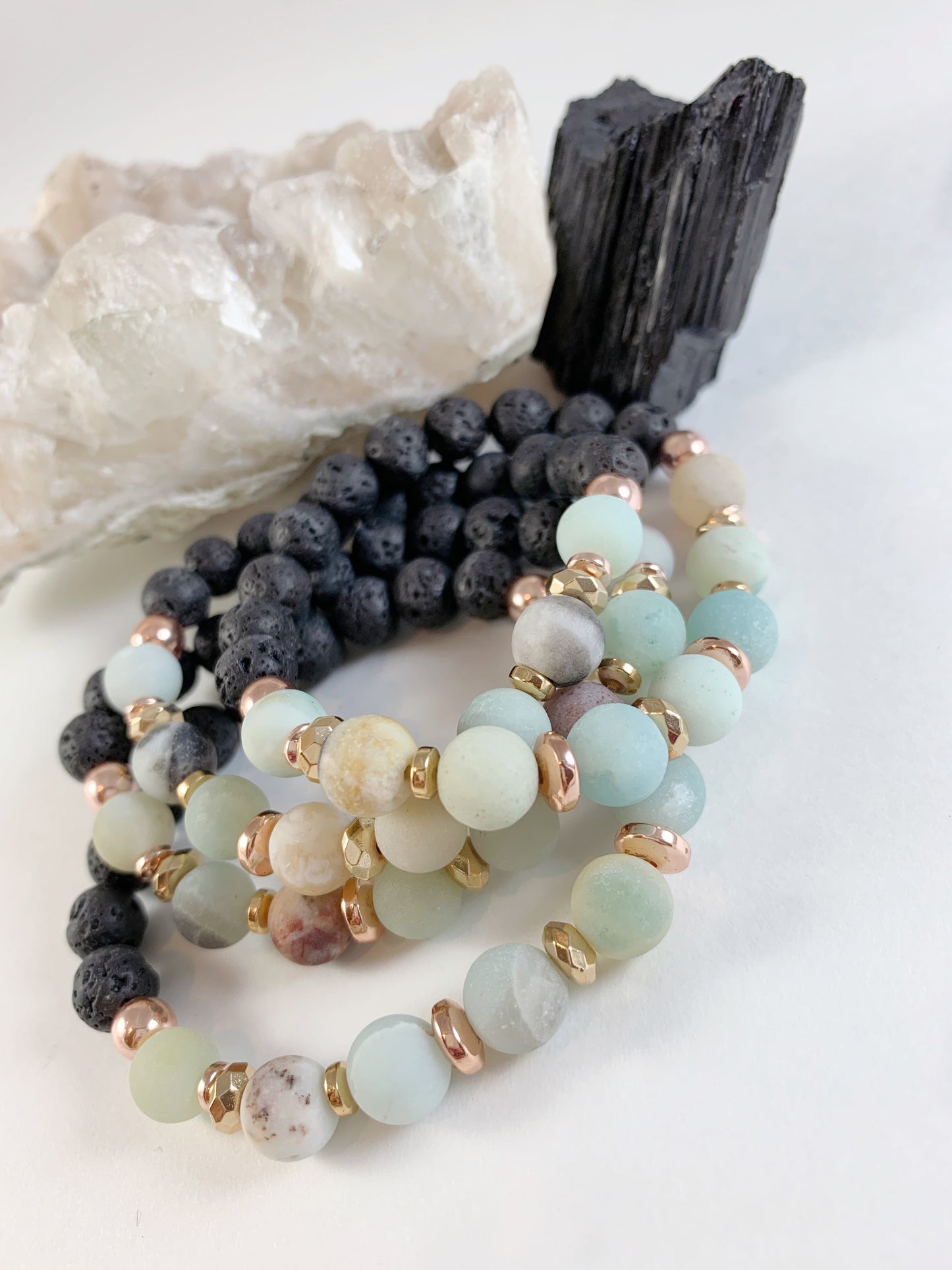 Amazonite + Rose Gold Diffuser Bracelet