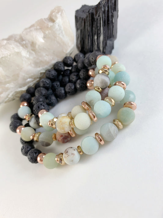 Amazonite + Rose Gold Diffuser Bracelet