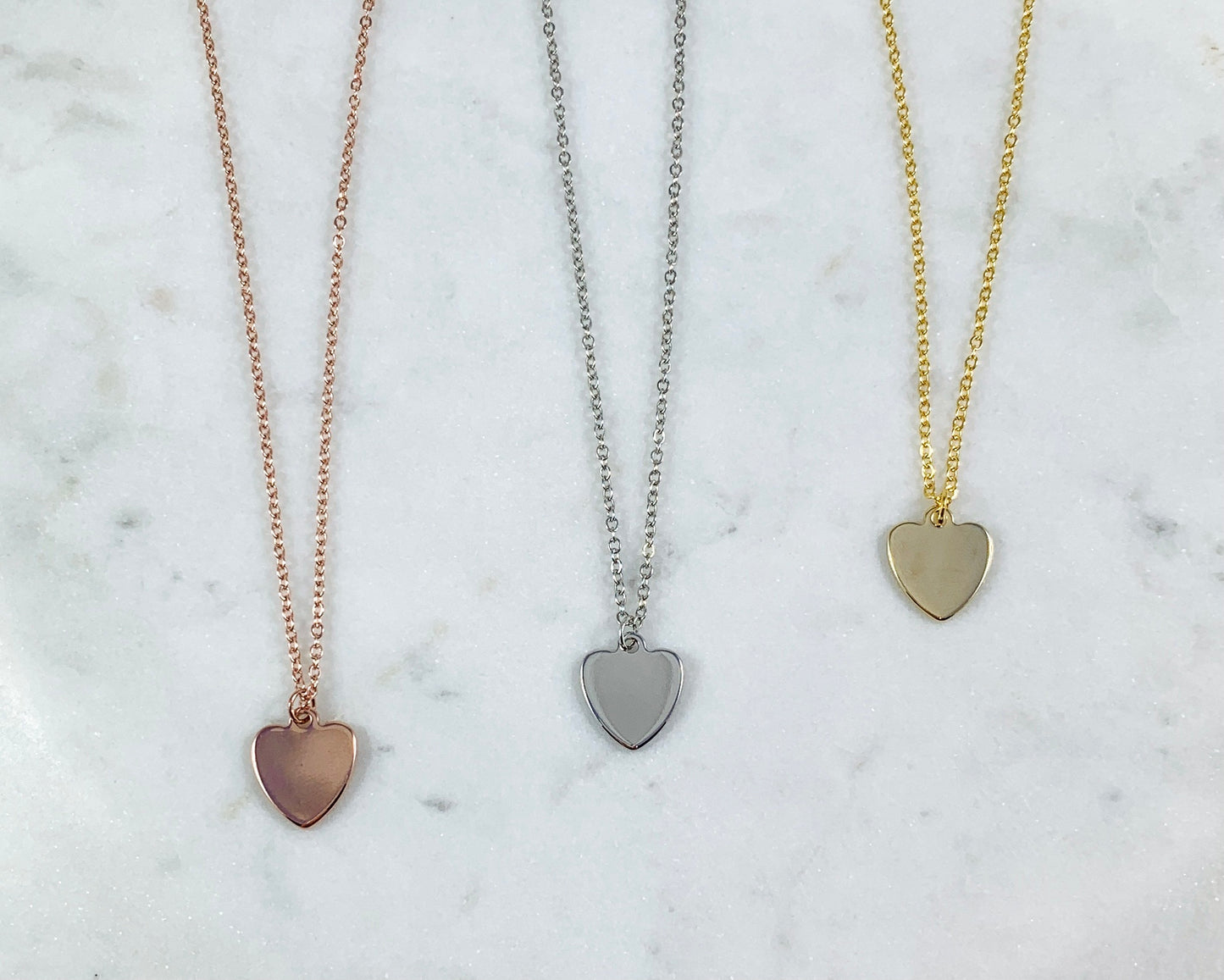 Hand Stamped Heart Initial Necklaces - White Gold