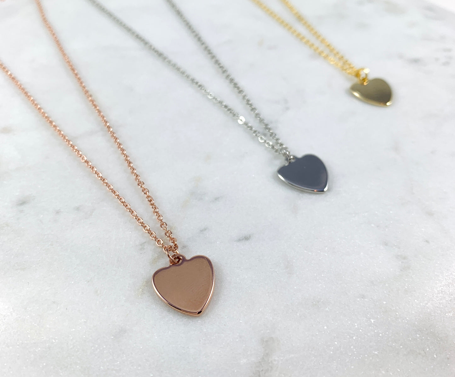 Hand Stamped Heart Initial Necklaces - White Gold