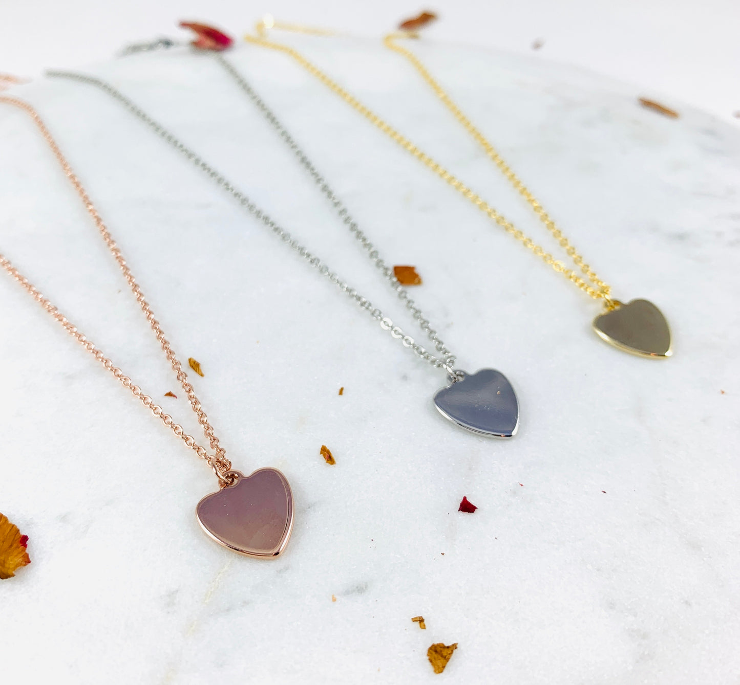 Hand Stamped Heart Initial Necklaces - White Gold