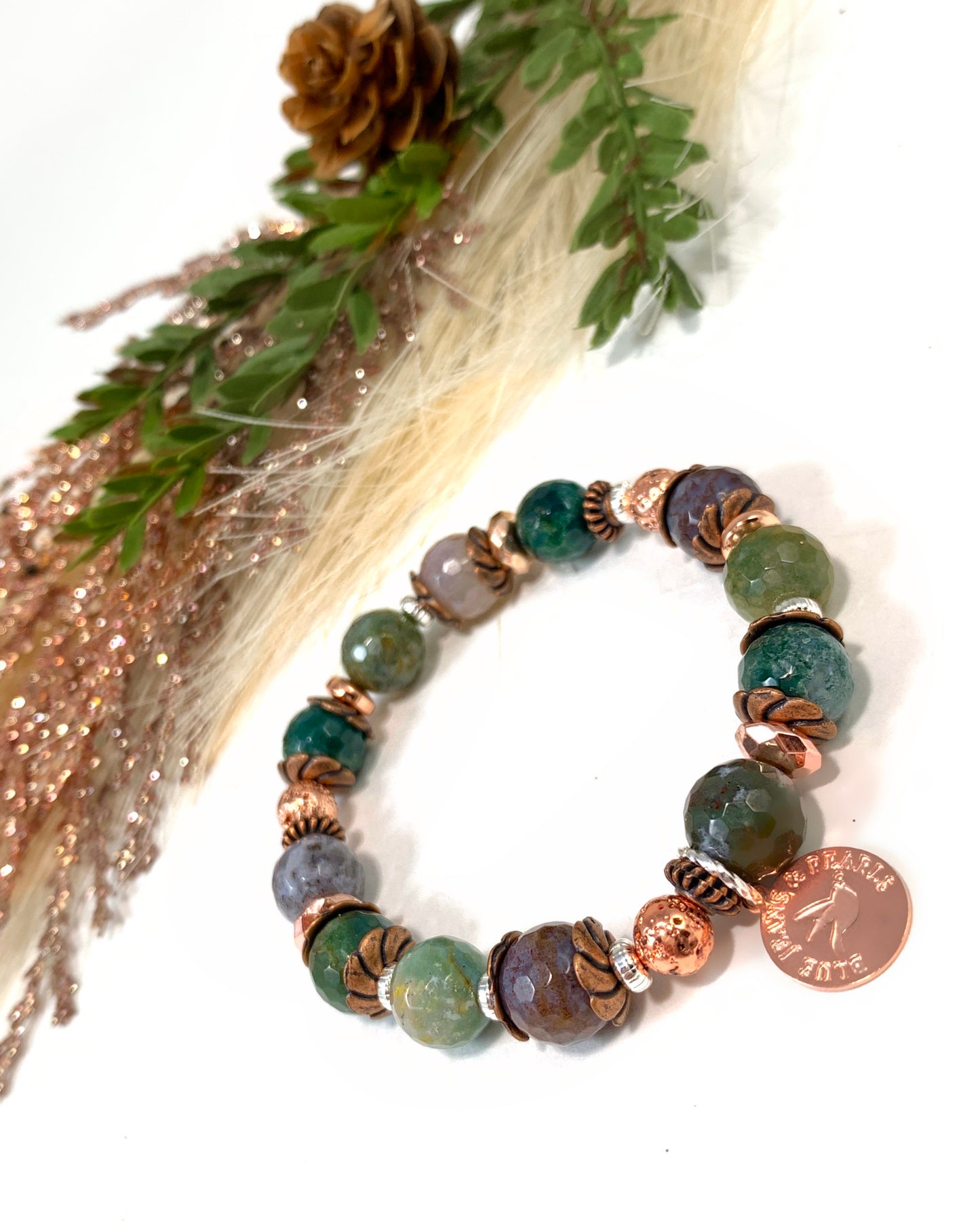 Faceted Fancy Jasper w Rose Gold, Copper & Silver (10mm)