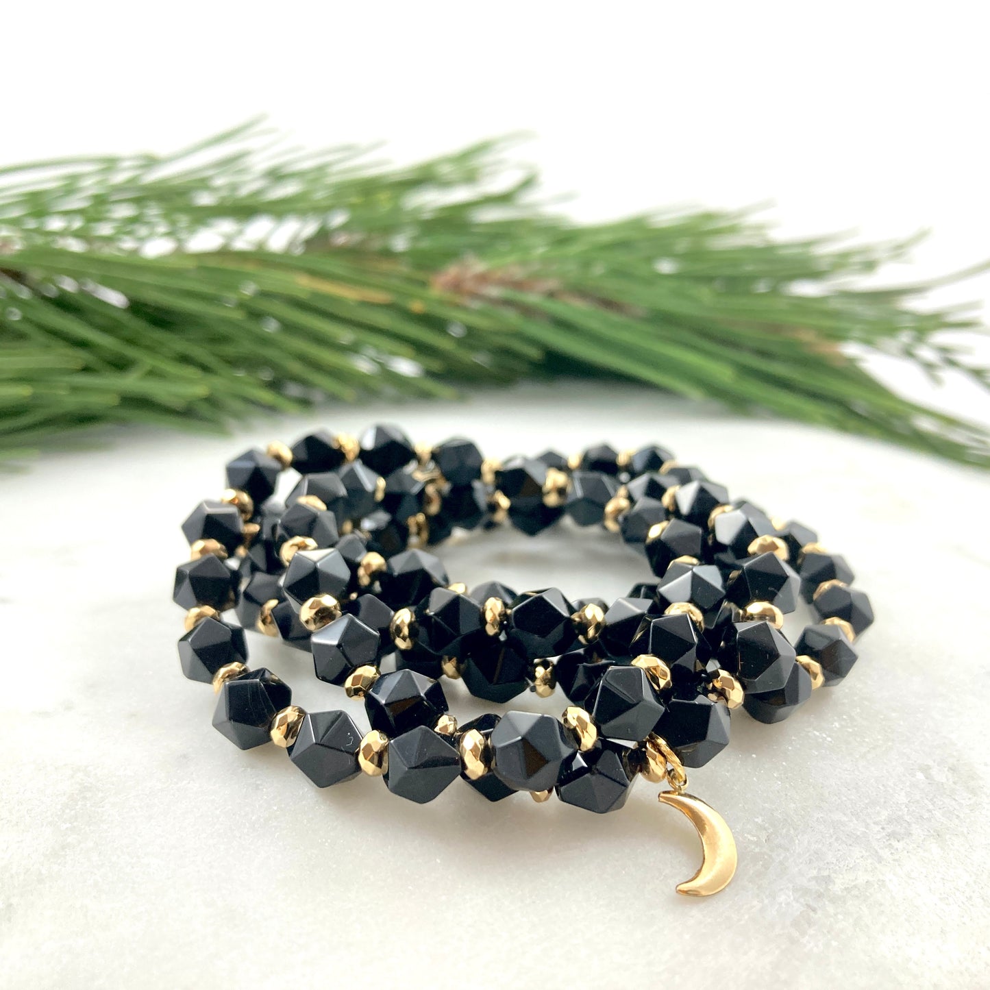 Star Cut Black Onyx w Gold Moon