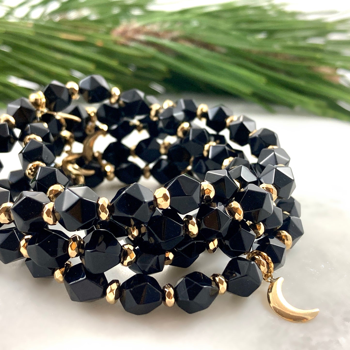 Star Cut Black Onyx w Gold Moon