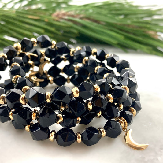 Star Cut Black Onyx w Gold Moon