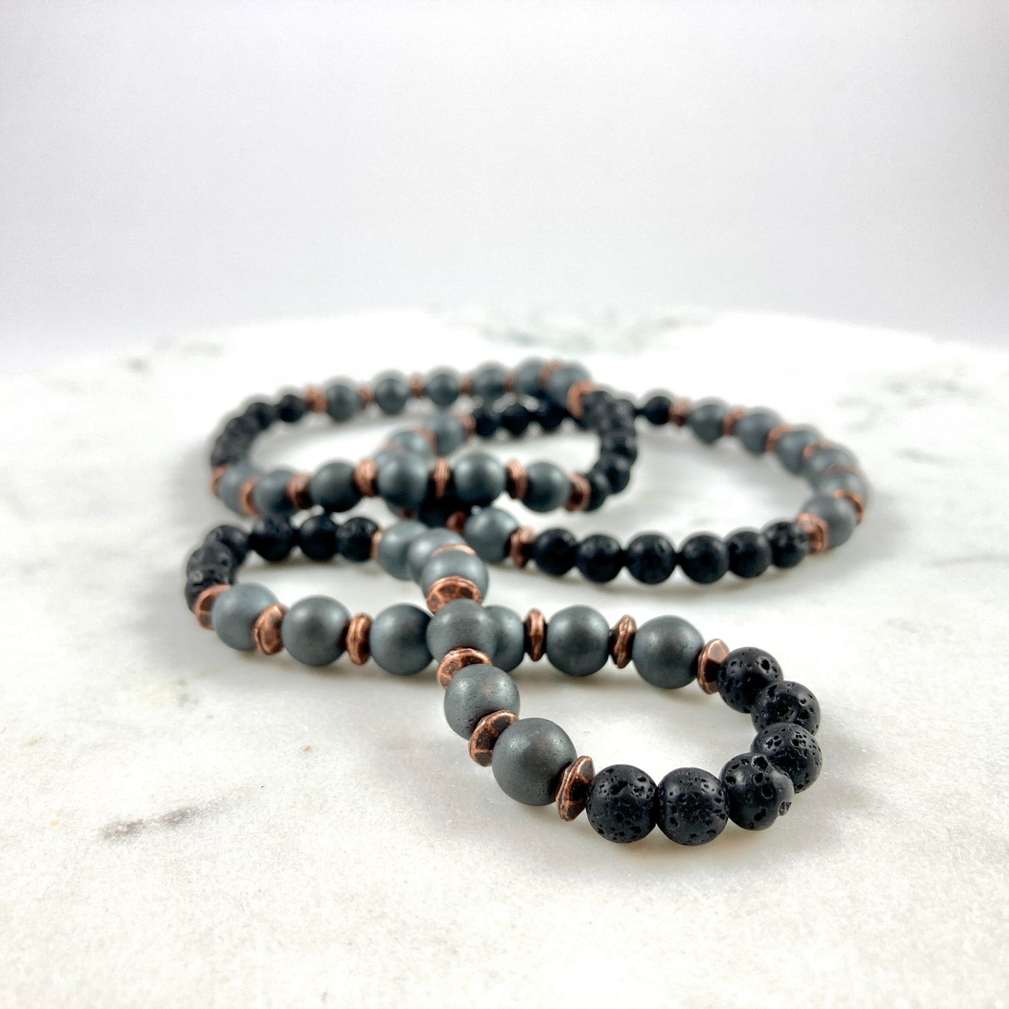 Men’s Matte Hematite, Lava Stone & Copper Bracelet