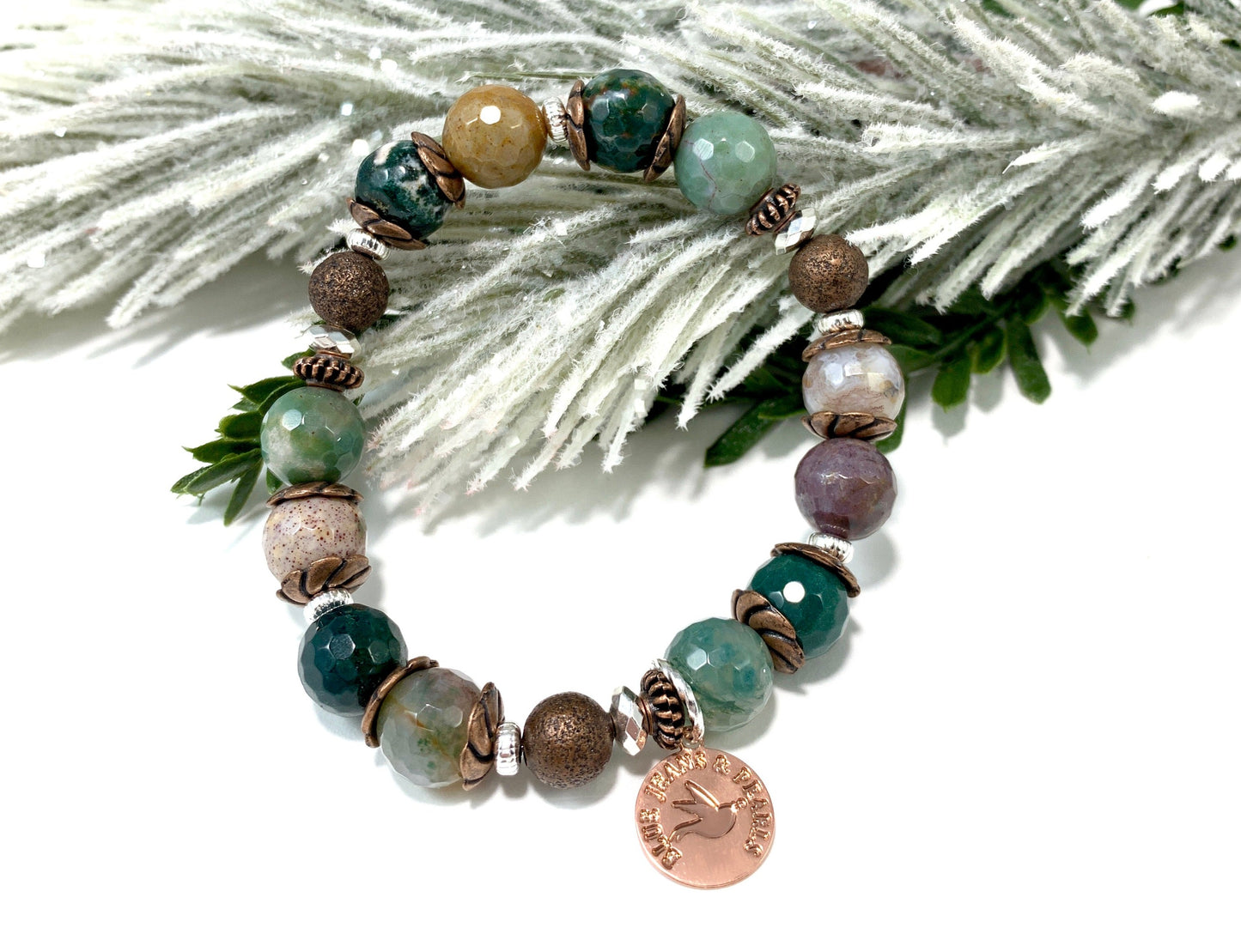 Faceted Fancy Jasper w Copper & Silver (10mm)