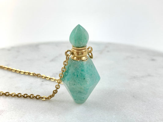 Amazonite EO Love Potion Bottle Necklace (Gold)