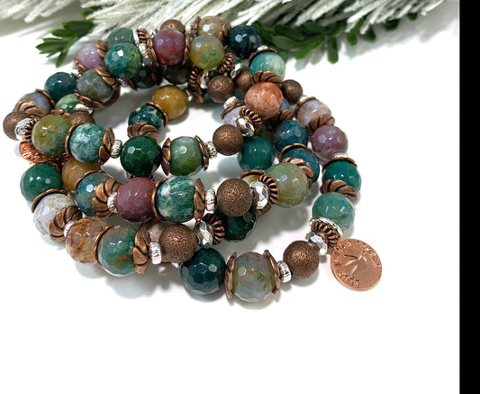 Faceted Fancy Jasper w Copper & Silver (10mm)