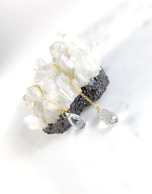 Clear Quartz & 14kt Gold Briolette Threader Earrings