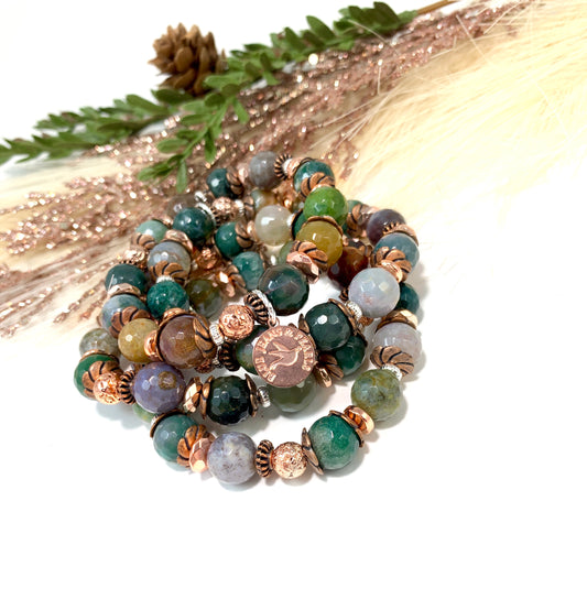 Faceted Fancy Jasper w Rose Gold, Copper & Silver (10mm)