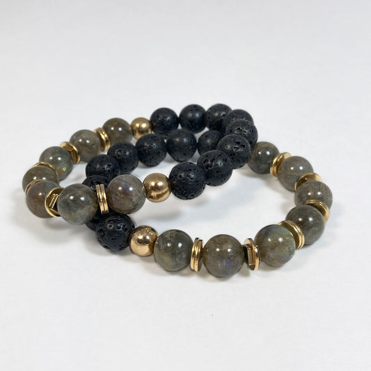 Labradorite Diffuser Bracelet - Gold (10mm)