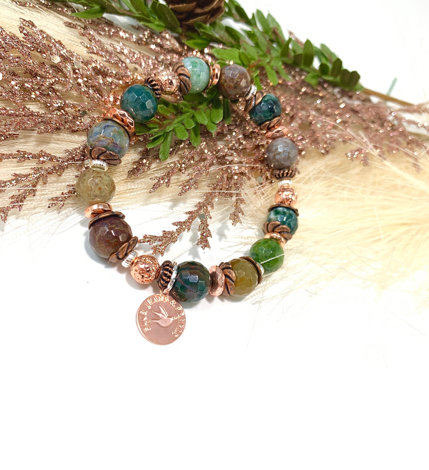 Faceted Fancy Jasper w Rose Gold, Copper & Silver (10mm)