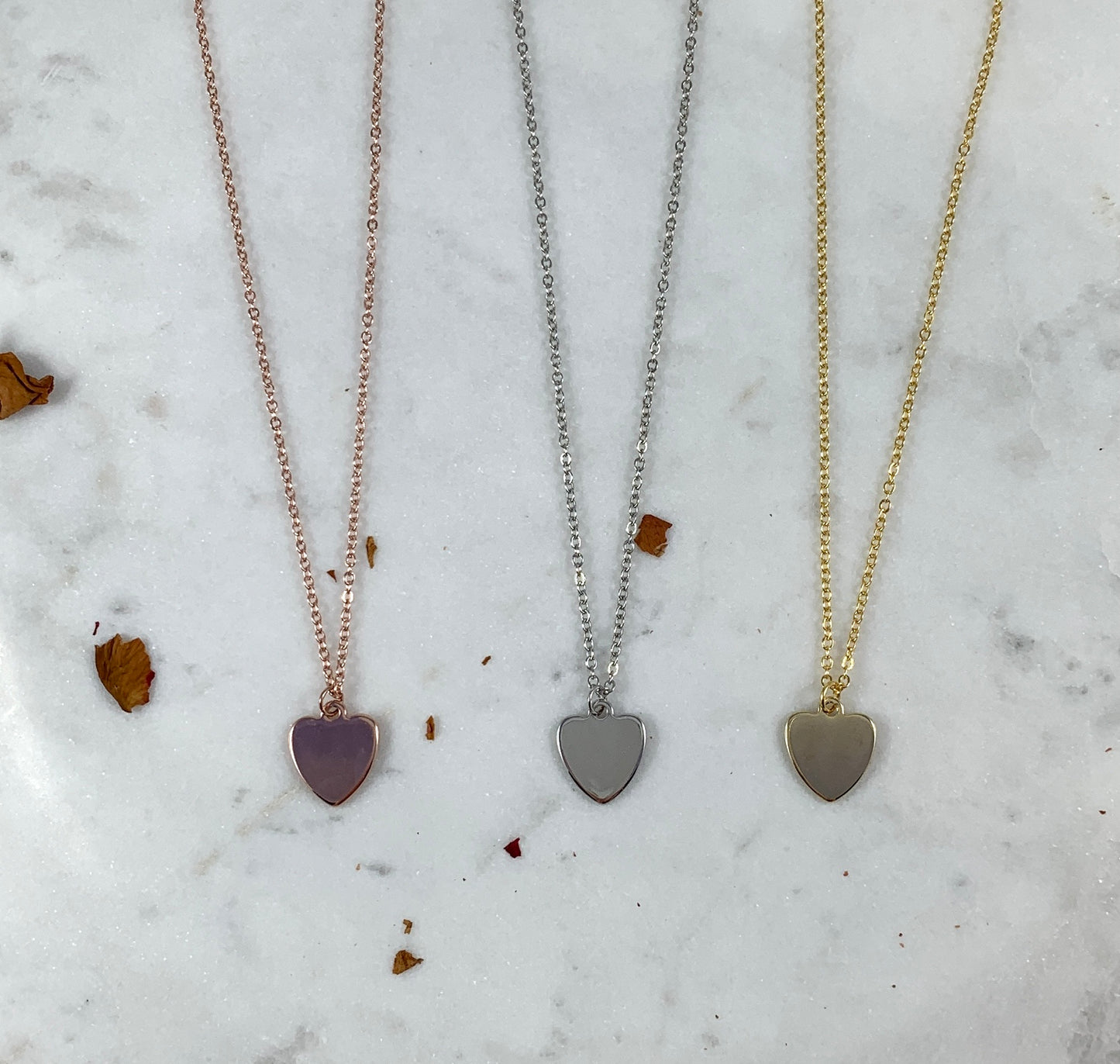 Hand Stamped Heart Initial Necklaces - White Gold