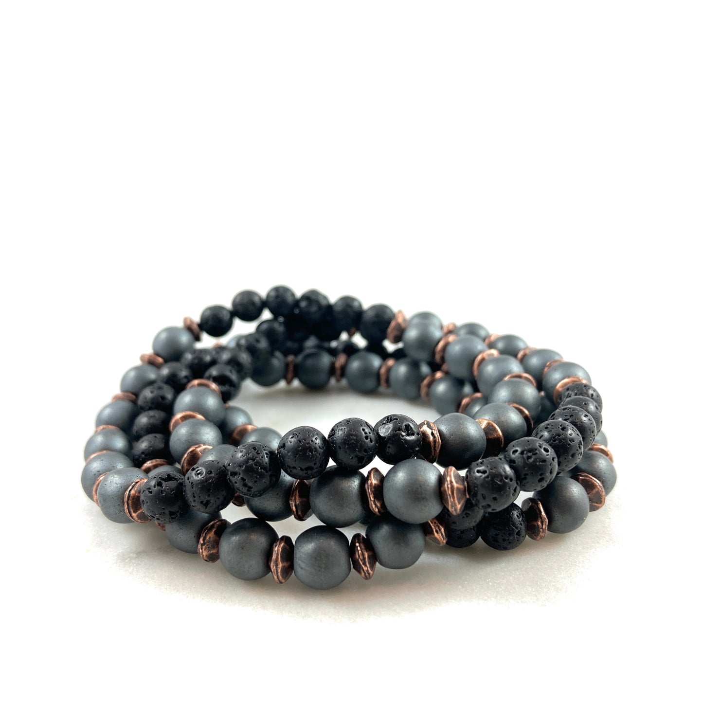 Men’s Matte Hematite, Lava Stone & Copper Bracelet