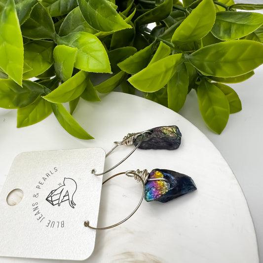 Aurora Shadow – Electroplated Clear Quartz Hoop Earrings