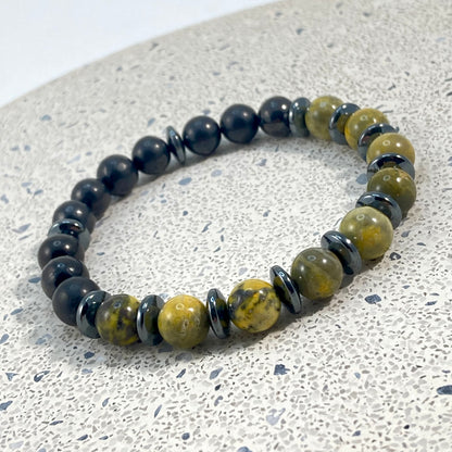 Bumblebee Jasper, Shungite & Hematite Men’s Bracelet