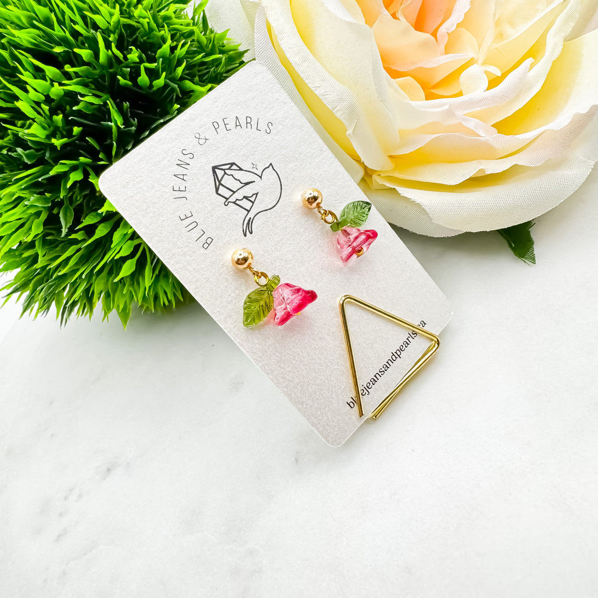 Forever Flowers Earrings with 14K Gold Posts (Roses are Red)
