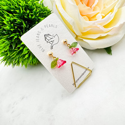 Forever Flowers Earrings with 14K Gold Posts (Roses are Red)