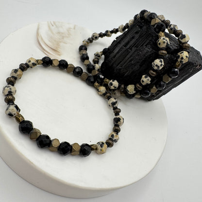 Parallel Path | Dalmatian Jasper & Black Onyx Bracelet | Grounding, Joy & Resilience