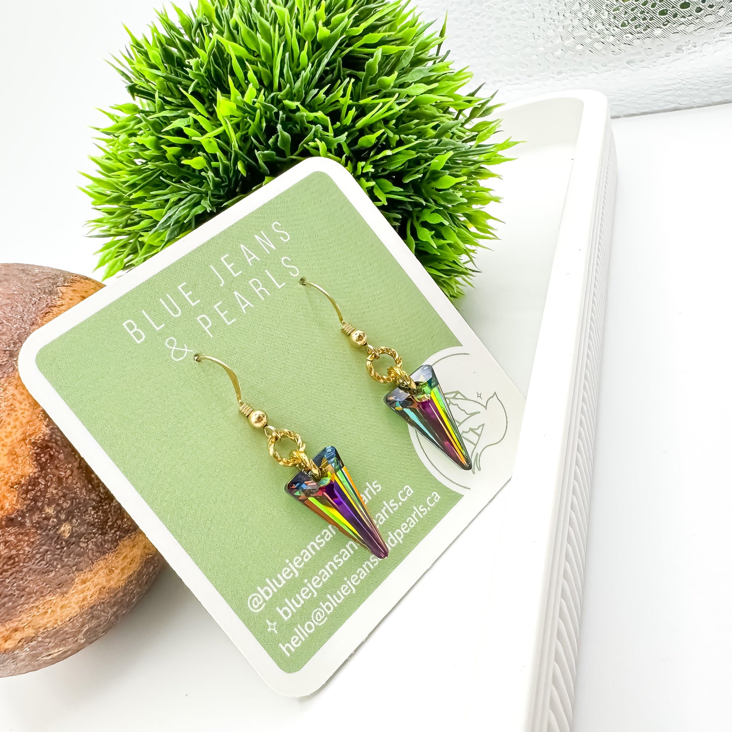 Rainbow Prism Swarovski Spike Earrings | 14kt Gold