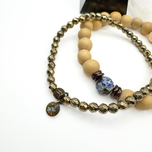 Layering EP Hematite Bracelet w Crystal  (Olive 4mm)