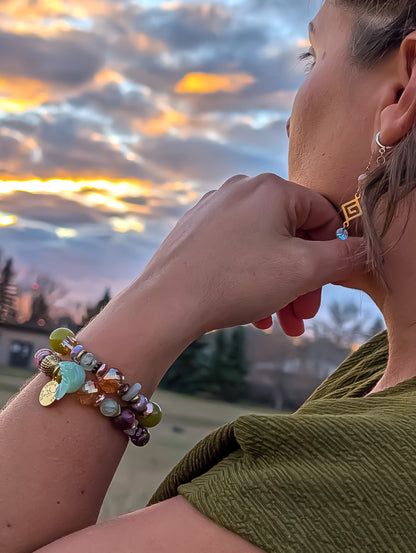 Lotus Jasper & Crystal 14kt Gold Threader Earrings