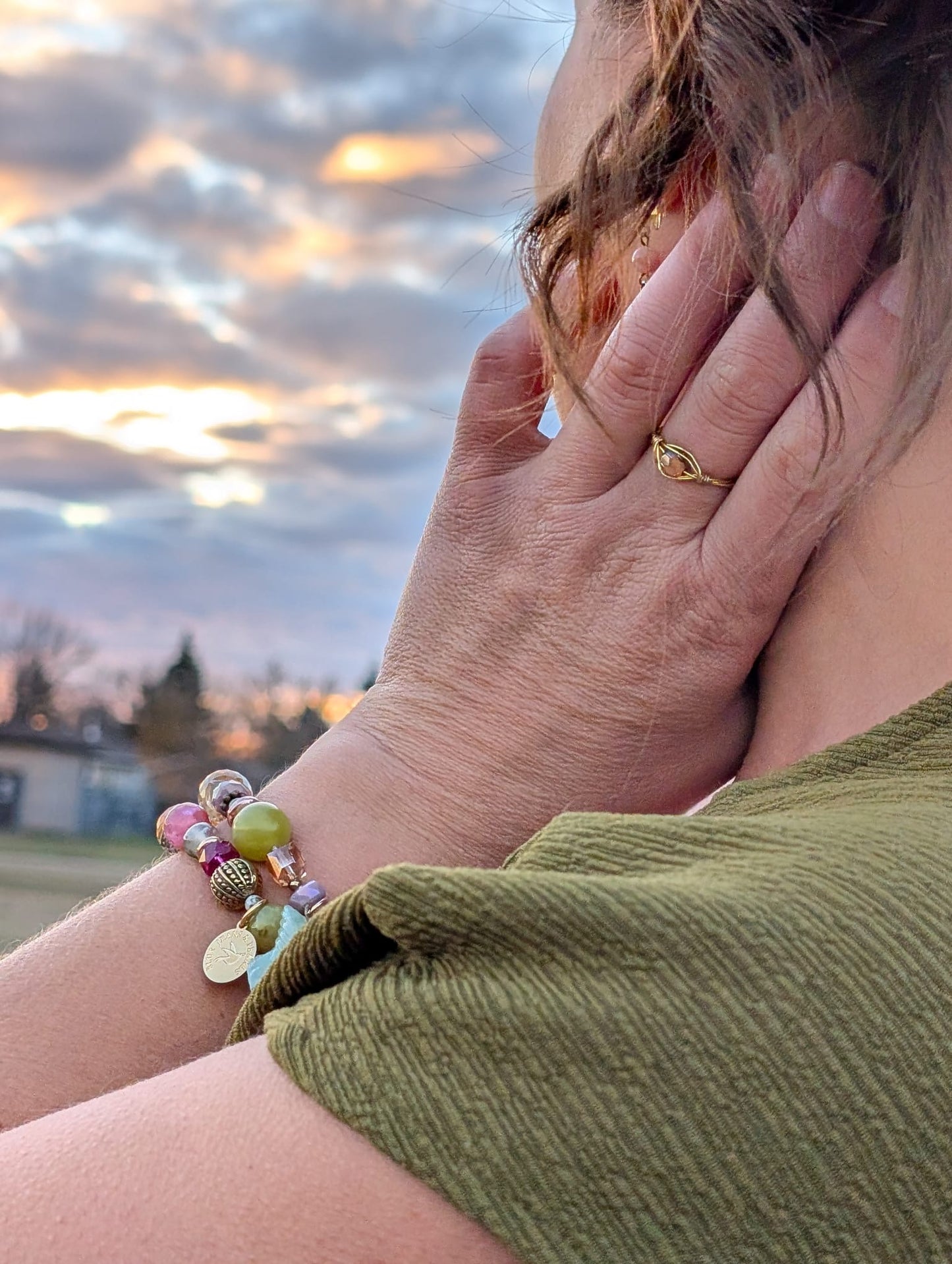 Beaded Gemstone Wire Wrap Ring