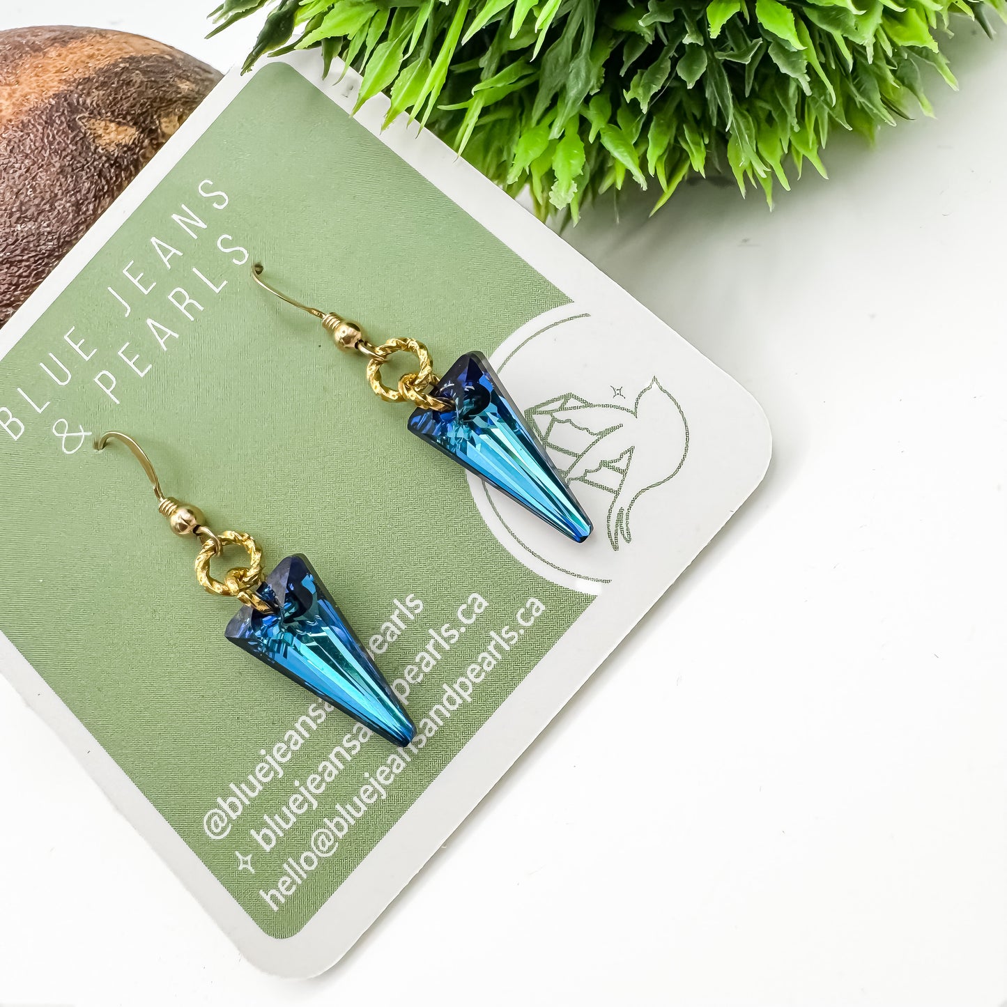 Bermuda Blue Swarovski Spike Earrings | 14kt Gold