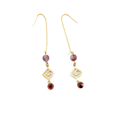 Lepidolite & Crystal 14kt Gold Threader Earrings