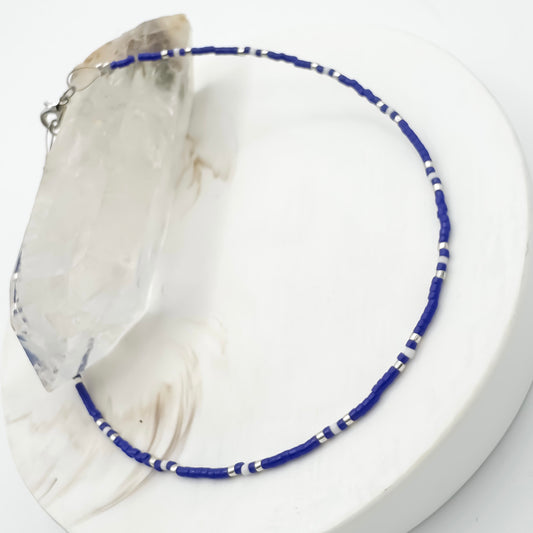 Nautical Navy - Miyuki Anklet (Silver & White Accents)