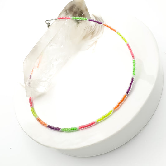 Neon Rainbow - Miyuki Anklet (Silver & White Accents)