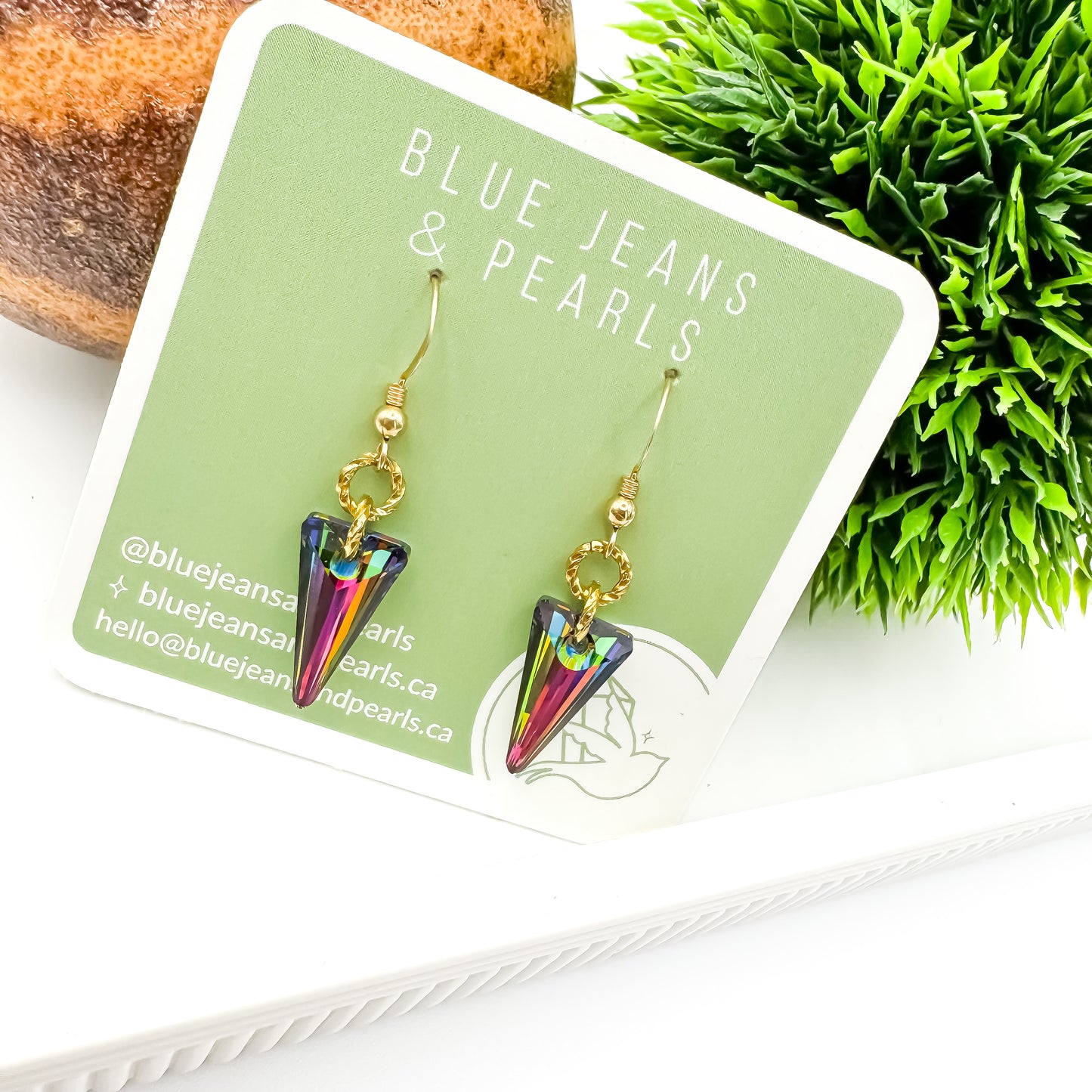 Rainbow Prism Swarovski Spike Earrings | 14kt Gold