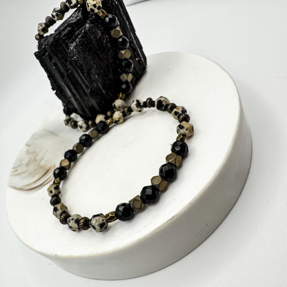 Parallel Path | Dalmatian Jasper & Black Onyx Bracelet | Grounding, Joy & Resilience