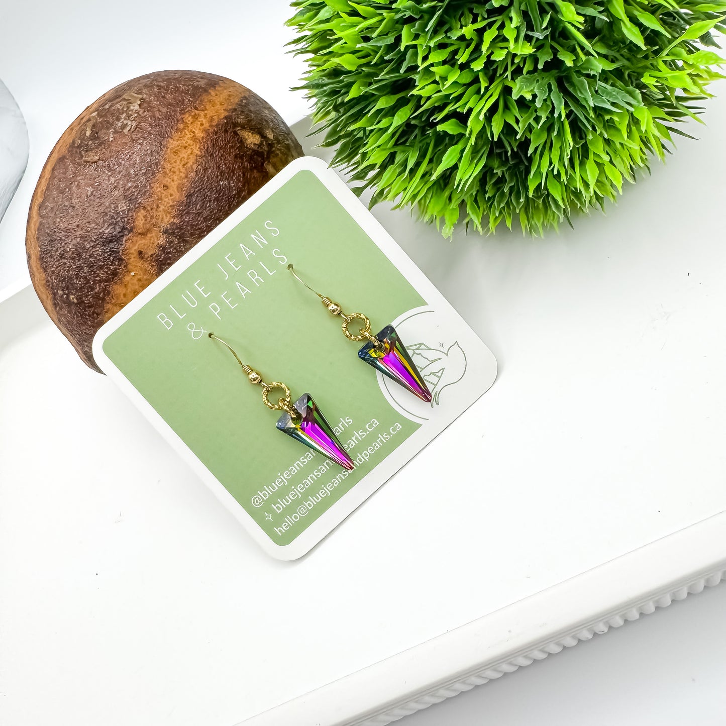 Rainbow Prism Swarovski Spike Earrings | 14kt Gold