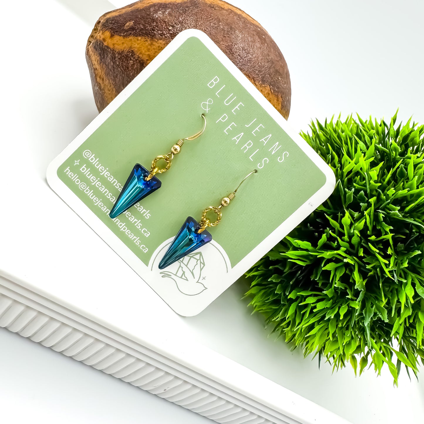 Bermuda Blue Swarovski Spike Earrings | 14kt Gold