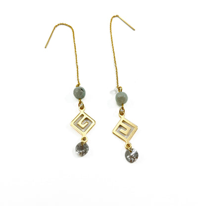 Lotus Jasper & Crystal 14kt Gold Threader Earrings